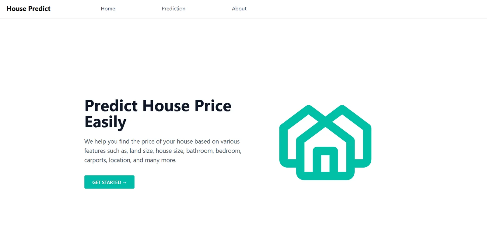 House price prediction app — input form and predicted output